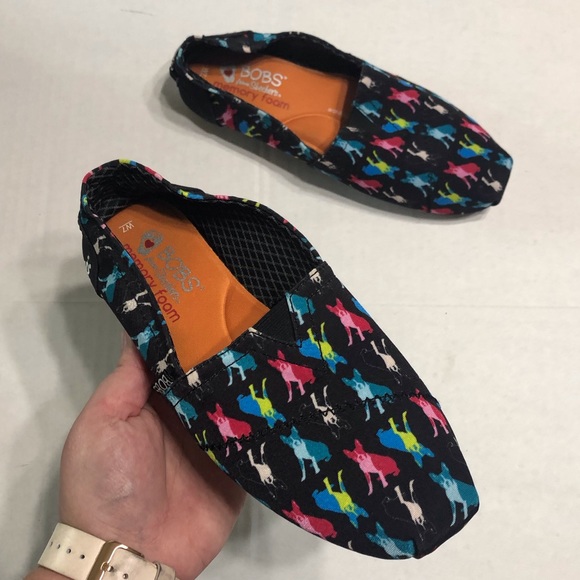 Sketcher’s Bobs Black Dog Print Slip On Shoes - Picture 4 of 9